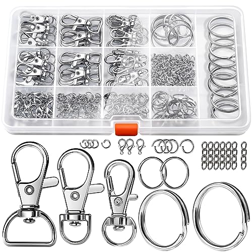 LEOBRO 265PCS Lobster Claw Clasps and Key Rings Kit - Metal Keychains and Key Chains in Assorted Sizes for Keys, Crafts, and Lanyards LEOBRO
