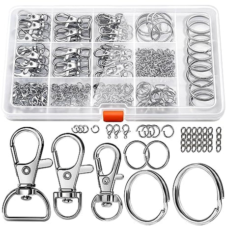 LEOBRO 265PCS Lobster Claw Clasps and Key Rings Kit - Metal Keychains and Key Chains in Assorted Sizes for Keys, Crafts, and Lanyards LEOBRO