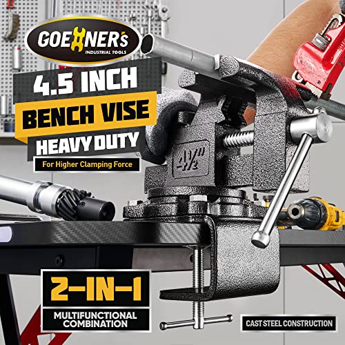 [Upgraded] Multi-Purpose Bench Vise 4-1/2", Table Vice For Workbench, Universal Clamping Vise With Heavy Duty Cast Iron, Multi-Jaw, Swivel Base, Easy GOEHNER's