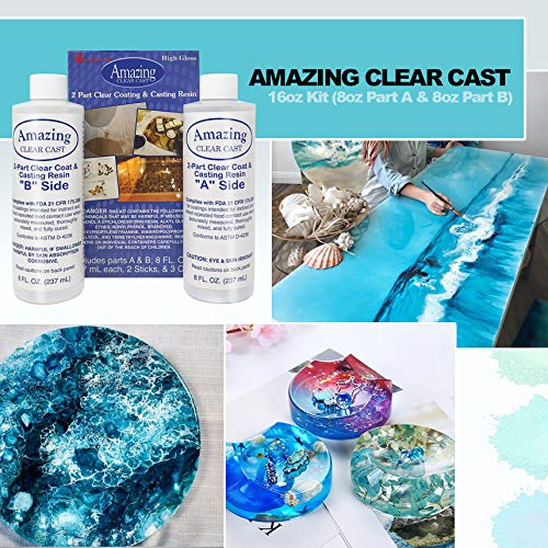 Amazing Clear Cast Epoxy Resin Kit Deep Pour Epoxy Resin by Alumilite, 20x Disposable Plastic Resin Mixing Cups, Pixiss Mixing Sticks Bundle - WoodArtSupply