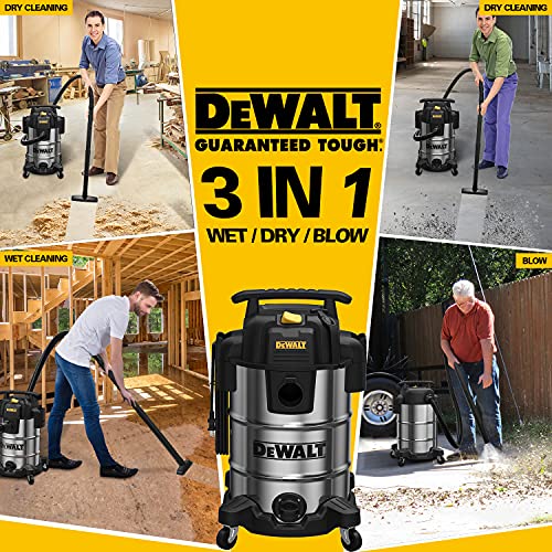 DeWalt DXV08S Wet/Dry Vacuum 8 Gallon 4 Peak HP, Stainless Steel, Silver - WoodArtSupply