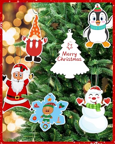Vanmor 24Pcs DIY Christmas Craft Kit for Kids, Christmas Tree Paper Hanging Ornaments, Make Your Own Ornament Kit with Stickers, Xmas Party