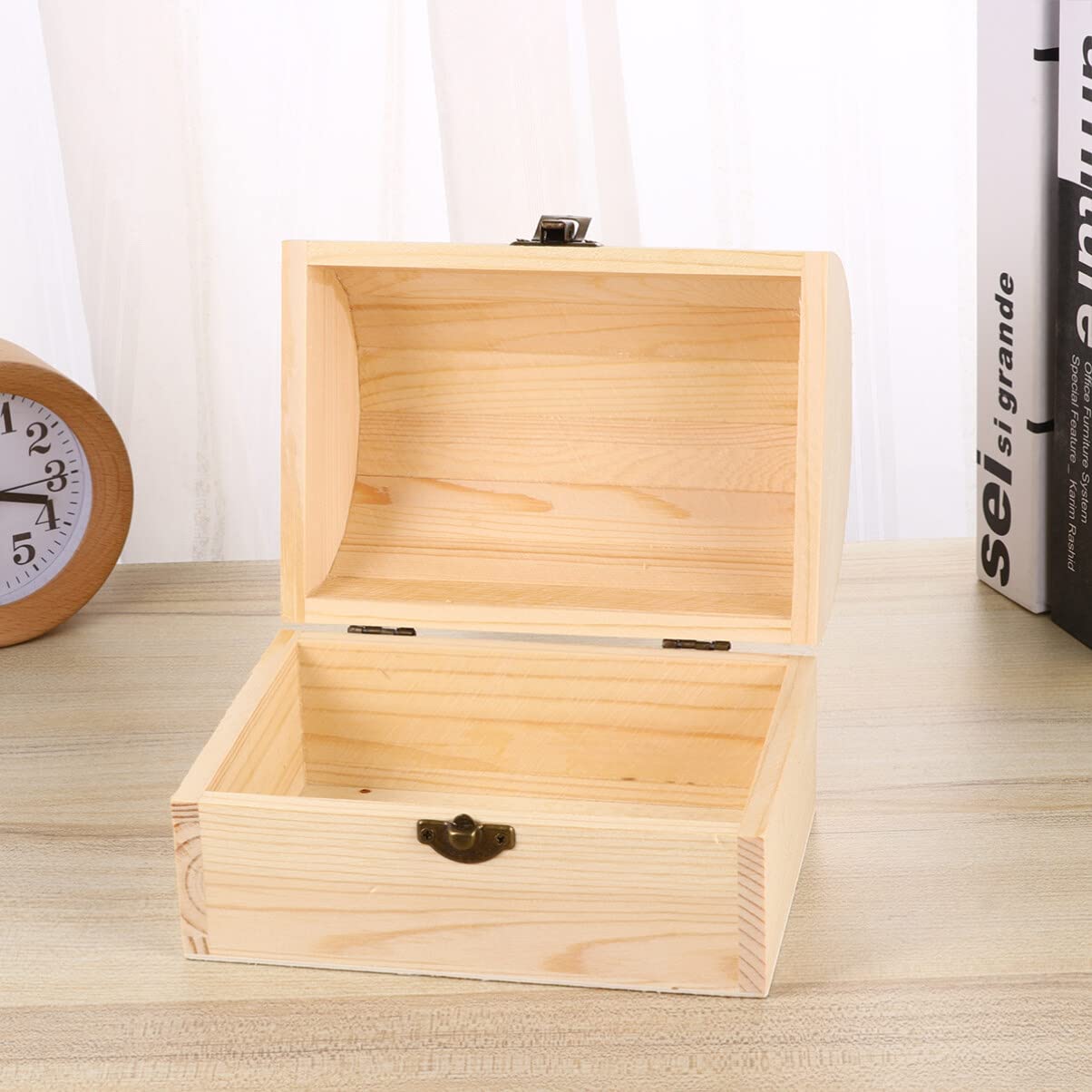 Healifty Treasure Chest 6 Pcs Unfinished Wooden Box - with Hinged Lid -Wood Treasure Boxes -Keepsake Box -Rustic Wood Gift Boxes for DIY Crafts Arts Healifty