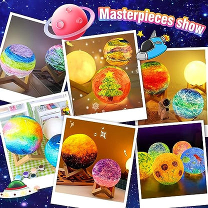 kykake Paint Your Own Moon Art Kit, Halloween Gifts DIY Space Toys Lava Art Kit with Plastic Stand, Art Gifts for Teens Girls Boys, Arts and Crafts