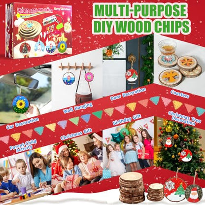 Christmas Wooden Arts and Crafts Kits for Kids Ages 6-8 Girls, 10 DIY Wood Slices with Gem Painting, Christmas Crafts Activities Gifts for Girls