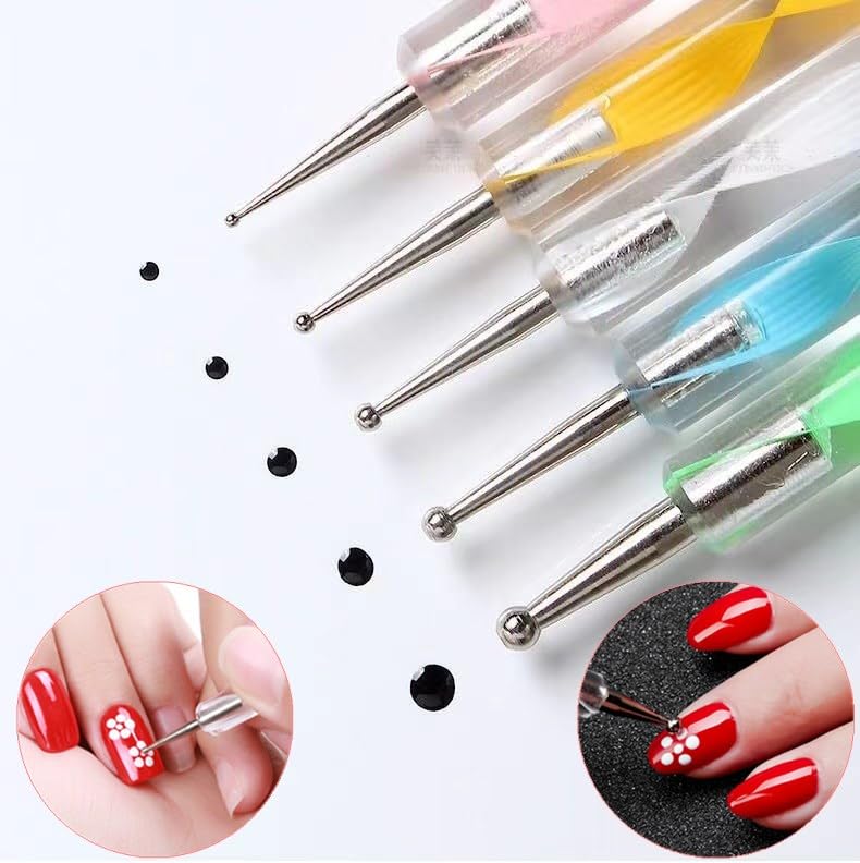 KLDKUST 5PCS Dotting Pens and 3PCS Nail Painting Brushes, Double Ended Nail Brushes and Dotting Tool Kit, Nail Art Design Tools KLDKUST
