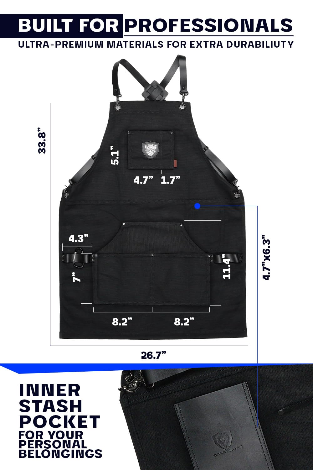 Dalstrong Professional Chef's Kitchen Apron - Sous Team 6" - Heavy Duty Waxed Canvas - 5 Storage Pockets + Towel & Tong Loop - Liquid Repellent Dalstrong