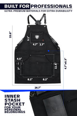 Dalstrong Professional Chef's Kitchen Apron - Sous Team 6" - Heavy Duty Waxed Canvas - 5 Storage Pockets + Towel & Tong Loop - Liquid Repellent Dalstrong