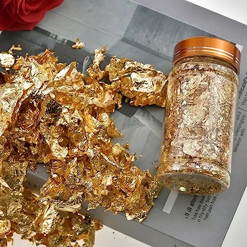 Gold Leaf Flakes 10 Grams,Gold Paper,Gold Leaves for Crafts,Gold Foil Flakes-Gold Leaf for Resin-Foil Craft Sheets-Gold Flakes for Crafts- Nail GGS GENIUS GOOD SUPPLIES