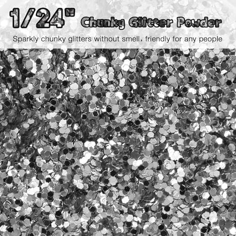 WOOGLITTER Silver Glitter, 16 Oz (1 Ib), Chunky Glitter for Resin Crafts Nails Tumblers Slime Cosmetic and Festival Decoration - Silver Chunky WOOGLITTER