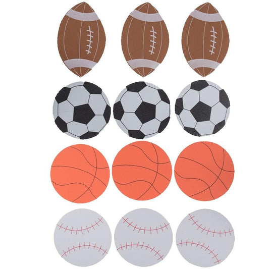 12 Foam Football, Baseball, Basketball, Soccer Ball Cutouts DIY Craft Shapes - WoodArtSupply