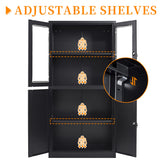 Anxxsu Black Metal Storage Cabinet with Glass Doors, 71" Locking Glass Door Cabinet with 2 Adjustable Shelves, Steel Storage Cabinet with 4 Doors for Anxxsu