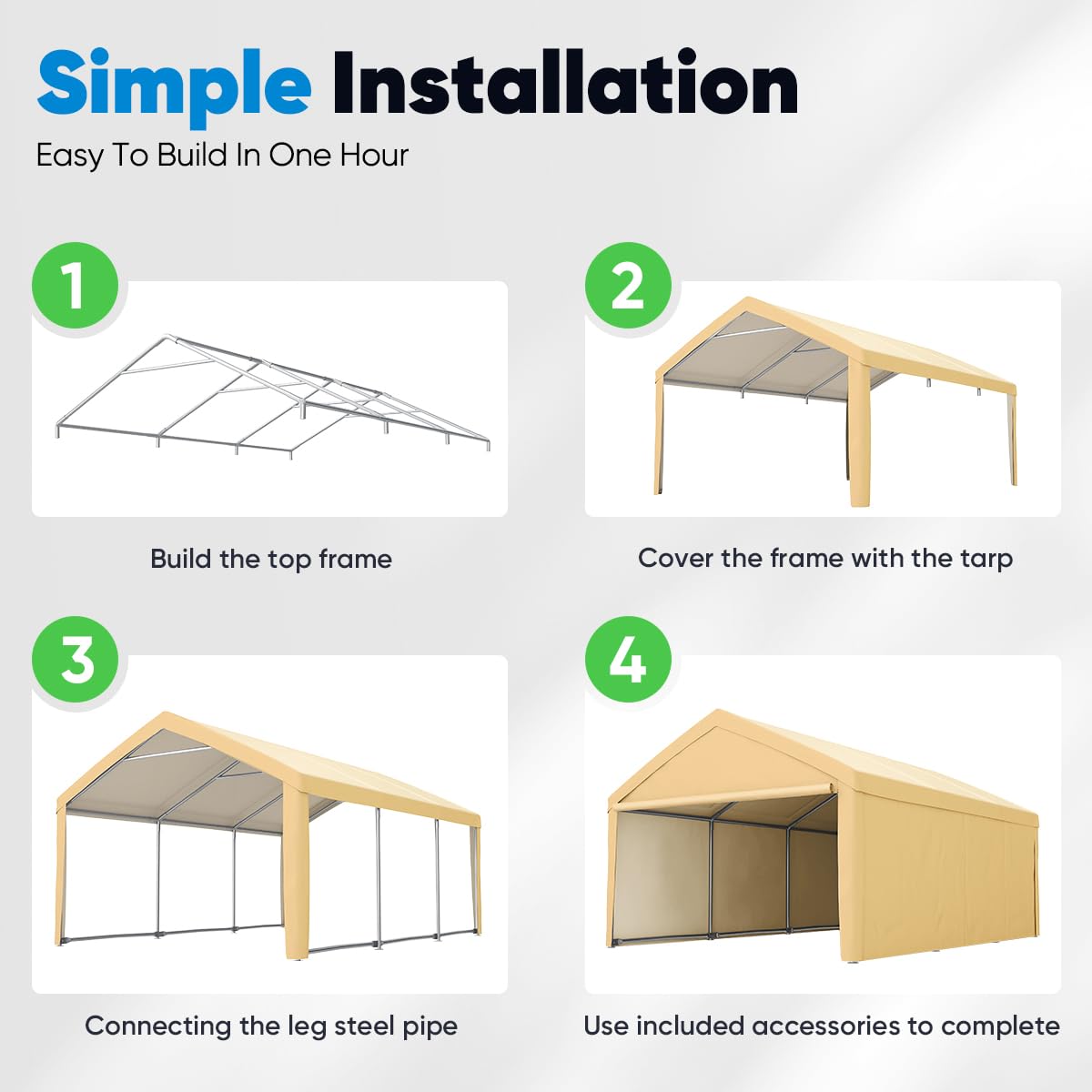 Quictent 13'X20' Heavy Duty Carport Galvanized Car Canopy Garage Outdoor Boat Shelter with Reinforced Frame - Beige - WoodArtSupply