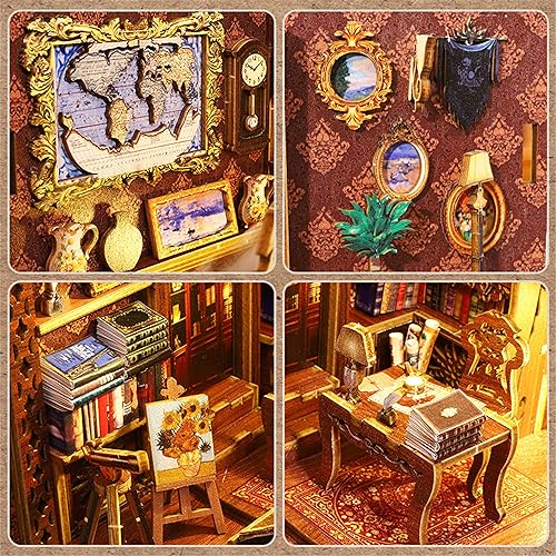 ISSEVE DIY Book Nook Kit, 3D Wooden Puzzle DIY Miniature House Kit for Book Nook Shelf Insert Decoration, Magic Book House Stand Bookshelf Dollhouse ISSEVE