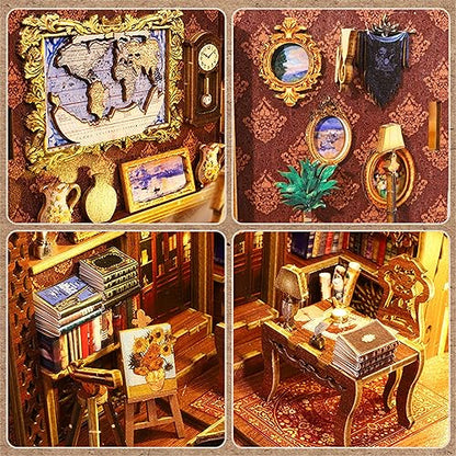 ISSEVE DIY Book Nook Kit, 3D Wooden Puzzle DIY Miniature House Kit for Book Nook Shelf Insert Decoration, Magic Book House Stand Bookshelf Dollhouse