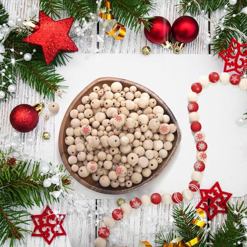 Foraineam 1200 Pieces Round Wood Beads Set Natural Wooden Loose Beads 4 Sizes 10mm, 12mm, 16 mm, 20mm Spacer Beads with 10m Jute Rope for Garland Foraineam