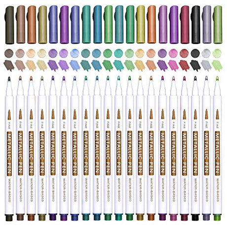 20 Colors Metallic Marker Pens, Lelix Fine Tip Paint Pens for DIY Photo Album, Black Paper, Card Making, Rock Art Painting, Scrapbooking, Glass, Lelix