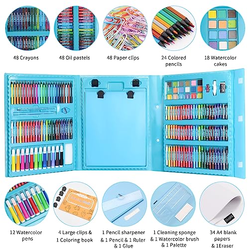 Art Supplies 248 Pieces, Girls Boys Teen Artist Drawing Art Kit, Arts and Crafts Gift, Art Set Box with Reversible Tri-Fold Easel, A4 Paper