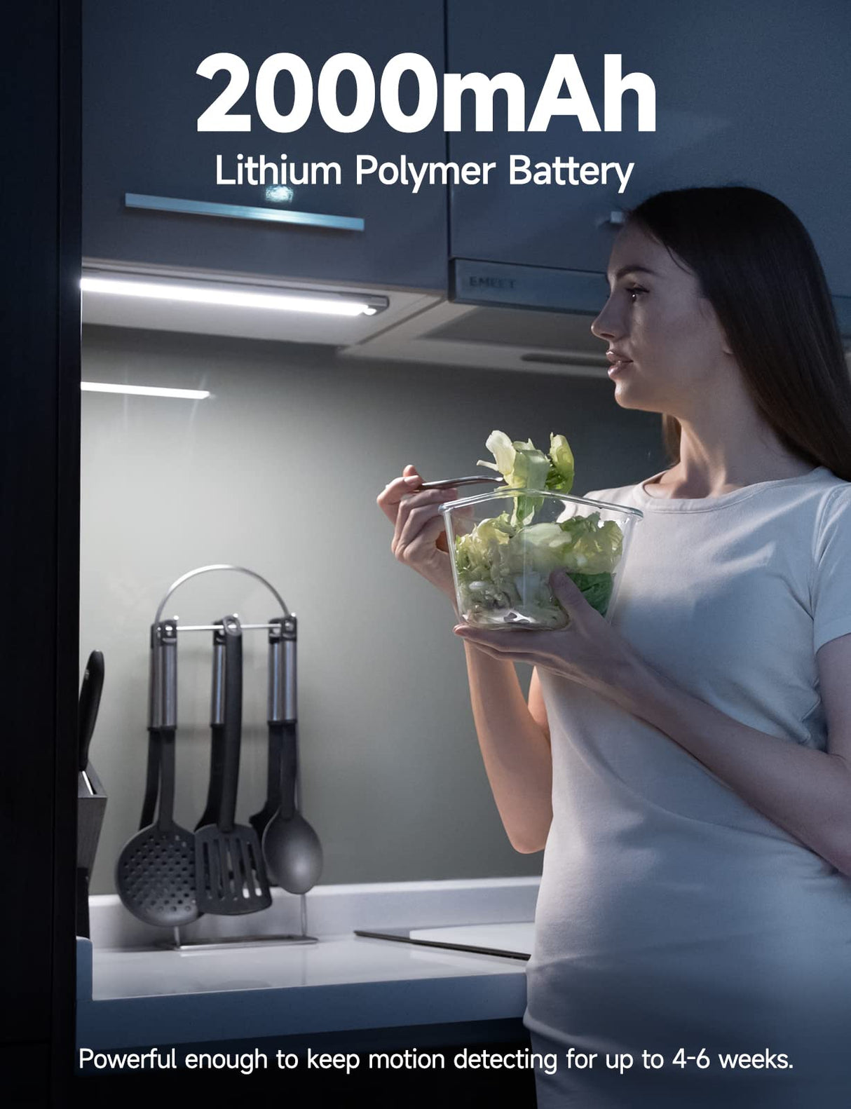 YIGER 2 Packs Under Cabinet Lights, 2000mAh Rechargeable 62 LED White Lighting, Wireless Motion Sensor Light Indoor,4 Modes Night Light, Stick-On YIGER