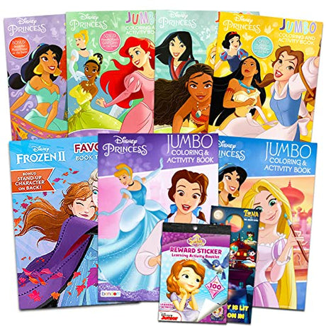 Disney Princess Coloring Book Super Set for Kids - 7 Jumbo Disney Princess Activity Books with Coloring Pages, Stickers, Games, Puzzles, and More | Crenstone