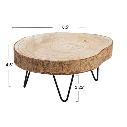 Creative Co-Op Small Paulownia Wood Pedestal with Metal Legs