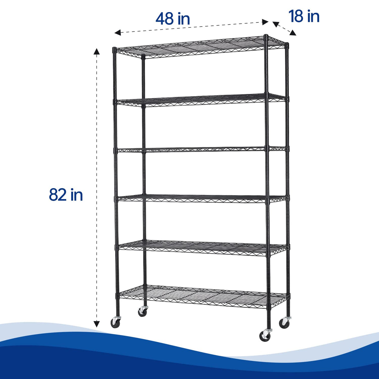 Storage Shelves 2100Lbs Capacity, 6-Shelf on Casters 48" L×18" W×72" H Commercial Wire Shelving Unit Adjustable Layer Metal Rack Strong Steel for BestOffice