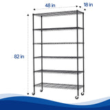 Storage Shelves 2100Lbs Capacity, 6-Shelf on Casters 48" L×18" W×72" H Commercial Wire Shelving Unit Adjustable Layer Metal Rack Strong Steel for BestOffice