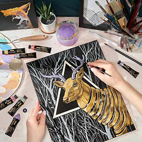 ARTEZA Metallic Gouache Paint Set, Set of 36 Pearl Paint Colors in 12ml/0.4 US fl oz Tubes, Pearlescent Paint for Canvas and Paper, Gouache Artist ARTEZA