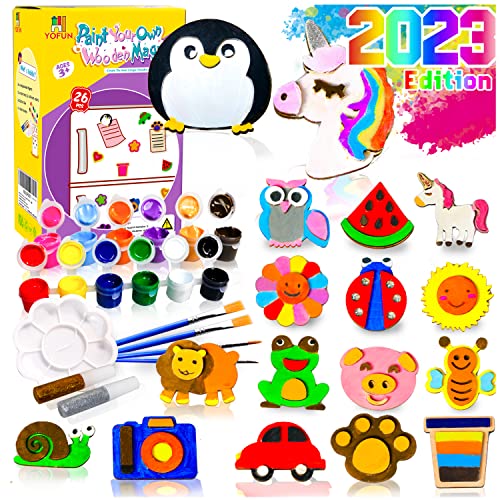 YOFUN Paint Your Own Wooden Magnet - Wood Painting Craft Kit and Art Set for Kids, Art and Craft Supplies Party Favors for Boys Girls Age 4 5 6 7 8,