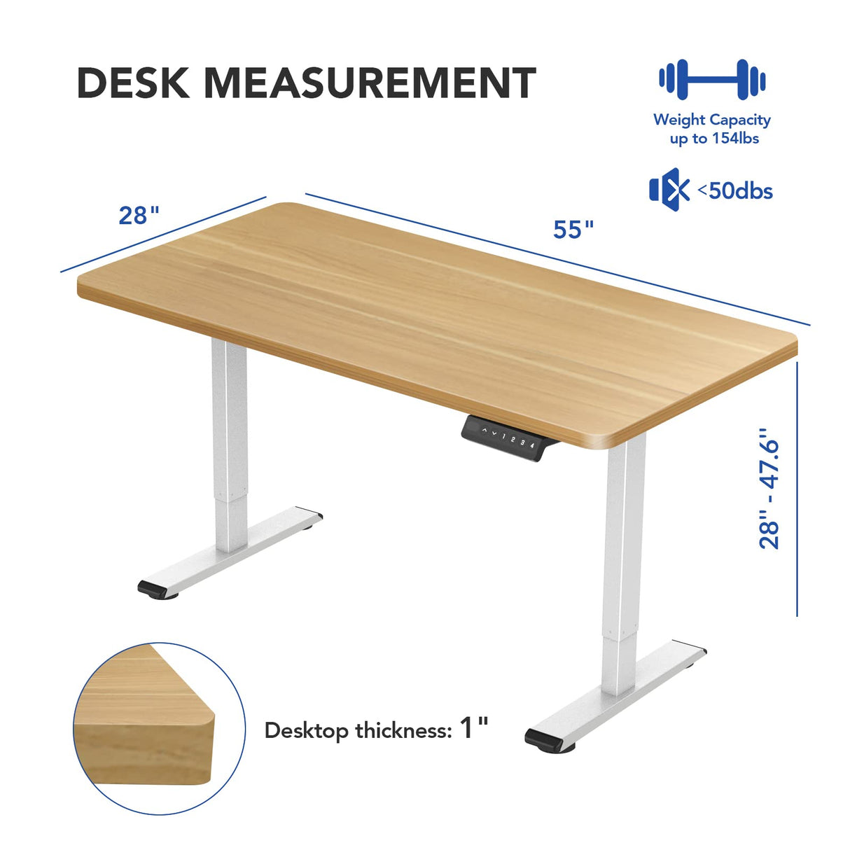 FLEXISPOT EN1 Height Adjustable Desk 55 x 28 Inches Whole-Piece Desk Ergonomic Memory Controller Standing Desk Stand Up Desk Workstation (White Frame FLEXISPOT