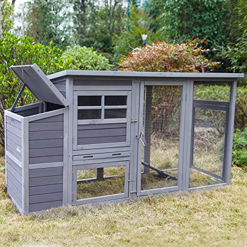 Aivituvin 78in Large Wooden Chicken Coop Outdoor Poultry Cage, Chicken House Hen Coop w/Ramps, Run, Nesting Box (Grey) - WoodArtSupply