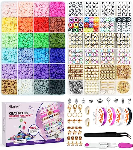 Gionlion Clay Beads Bracelet Making Kit, 8000PCS Preppy Clay Beads Letter Beads Spacer Beads and Charms Kit for Friendship Jewelry Making, Crafts