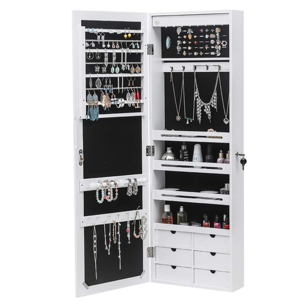 Non Full Length Mirror Jewelry Cabinet - Wooden Wall Hanging Jewelry Organizer - Wall Mounted Jewelry Mirror Cabinet - Jewelry Armoire With Mirror -