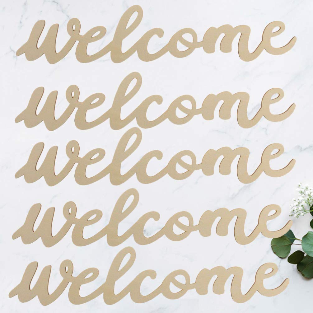 NUOBESTY Wooden Welcome Sign Cutout Unfinished Wood Letter Sign Farmhouse Front Door Sign with Ropes DIY Block Words Plaque for Easter Wreath NUOBESTY