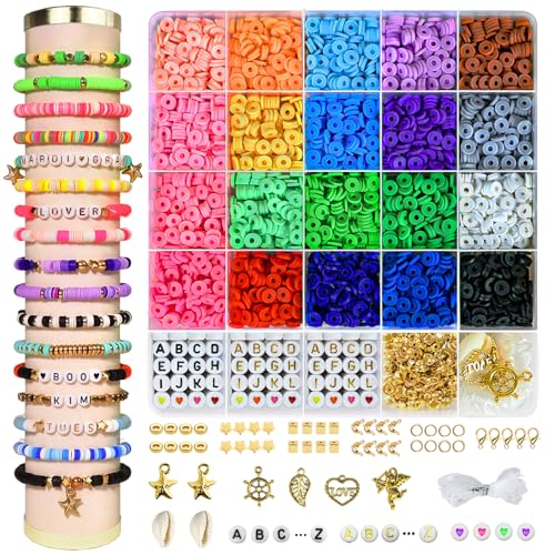 Redtwo 3400 Clay Beads Friendship Bracelet Making Kit for Beginner, Preppy Polymer Heishi Beads Jewelry Making Kit with Charms, Gifts for Teen Girls