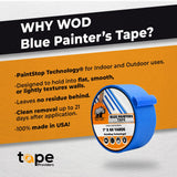 WOD PMT21B Blue Painter’s Tape - 2 inch x 60 yds. Thick & Wide Masking Tape for Safe Wall Painting, Building, Remodeling, Labeling, Edge Finishing WOD Tape