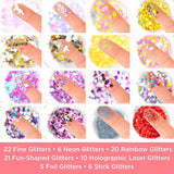 Assorted Glitter 90 Pack, Includes Fine, Neon Glitter, Shapes, Foil Glitter & More, Great for Resin Projects, Group Arts and Crafts, DIY Projects, WoodArtSupply