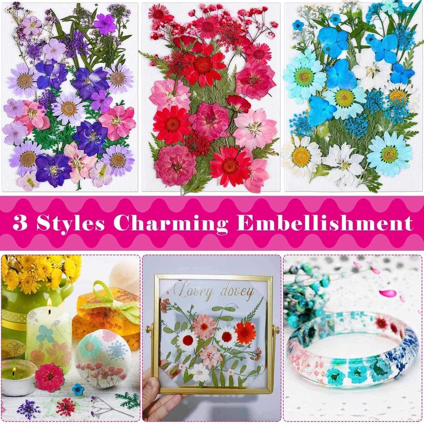 100Pcs Pressed Dried Flowers for Resin Molds, Natural Dried Flower Herbs Kit for Scrapbooking Supplies Card Making Supplies Resin Jewelry Making Soap and Candle Making(Blue, Purple, Red) - WoodArtSupply
