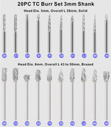 Carbide Burr Set Compatible with Dremel 1/8" Shank 20PCS Die Grinder Rotary Tool Rasp Bits Wood Carving Accessories Attachments Cutting Burrs Metal WoodArtSupply