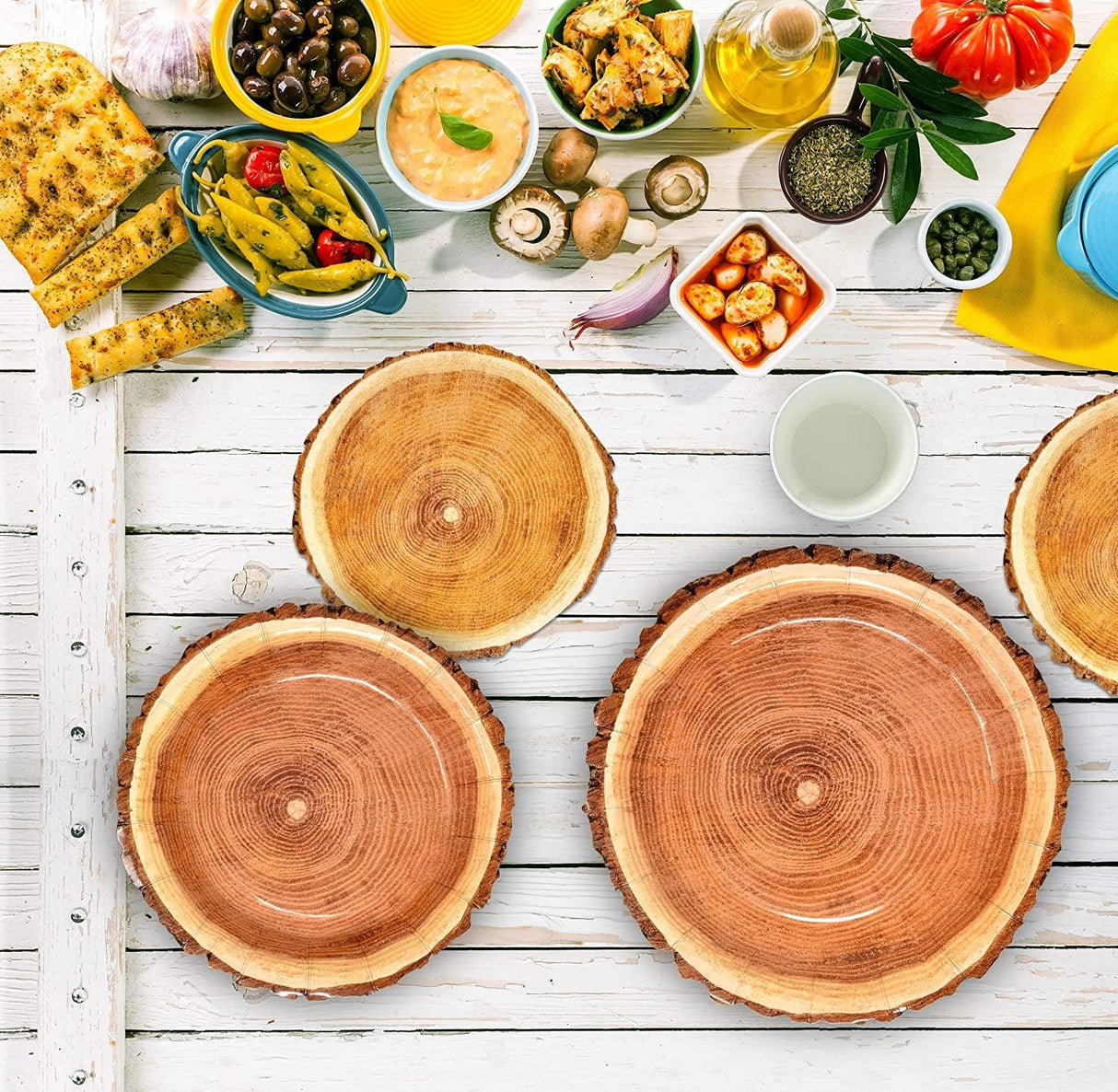 Rustic Wood Slice Paper Party Supplies Tableware Set 24 9" Plates 24 7" Plate 24 9 Oz Cups 24 Napkins WoodArtSupply