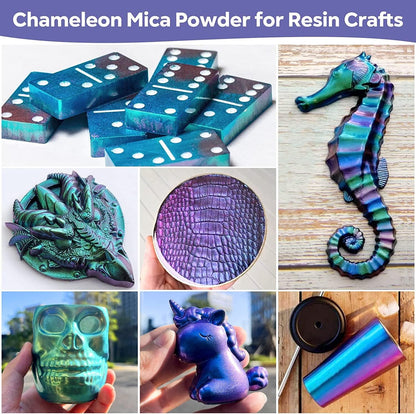8 Colors Chameleon Mica Powder - Metallic Colors Shift Mica Powder Pigment for Epoxy Resin, Cosmetic Grade Holographic Mica Powder for Nails Art Makeup Paints Soap Candle Polymer Clay - WoodArtSupply