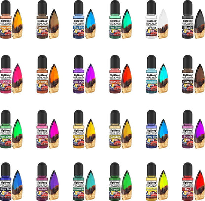 Epoxy Resin Pigment - 24 Colors Liquid Translucent Epoxy Resin Colorant, Highly Concentrated Dye for DIY Jewelry Making, Paint, Craft - 6Ml Each, with 6 Colors Resin Glitter - WoodArtSupply