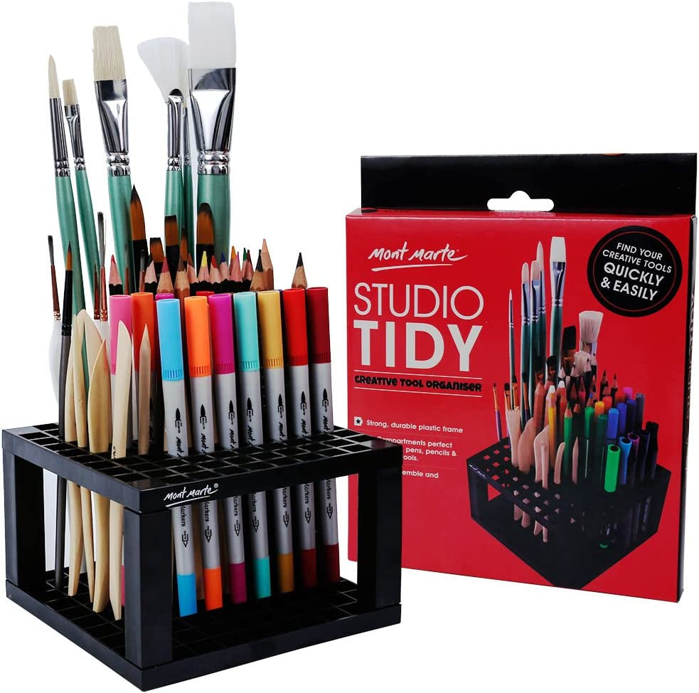 96 Hole Plastic Pencil & Brush Holder for Paint Brushes, Pencils, Markers, Pens and Modeling Tools. Provides Excellent Art Studio Organization. WoodArtSupply