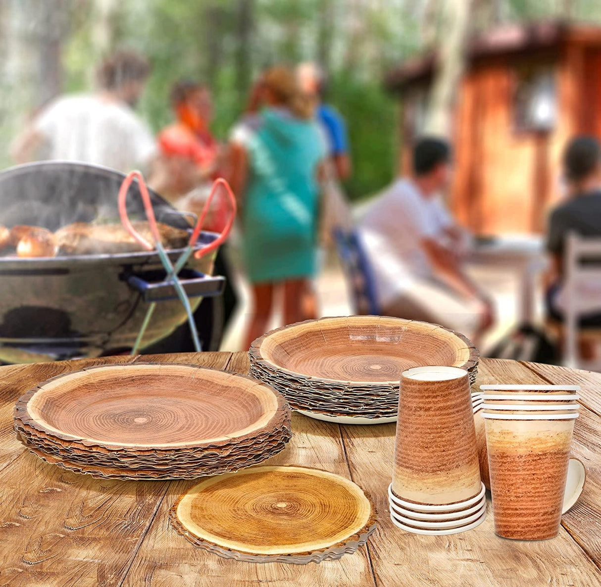 Rustic Wood Slice Paper Party Supplies Tableware Set 24 9" Plates 24 7" Plate 24 9 Oz Cups 24 Napkins WoodArtSupply