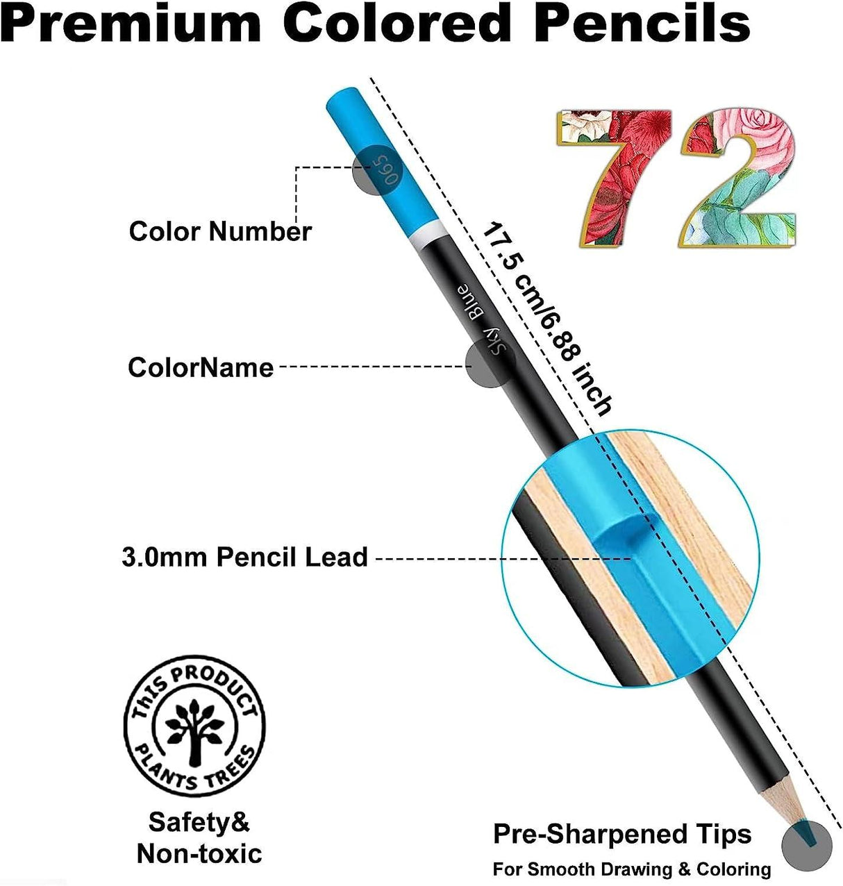 Colored Pencils for Adult Coloring Books, 72 Colored Professional Drawing Pencils, Art Supplies WoodArtSupply
