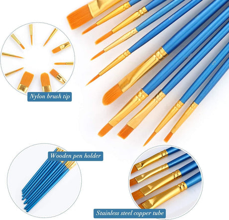Acrylic Paint Brush Set, 1 Packs / 10 Pcs Watercolor Brushes Painting Brush Nylon Hair Brushes WoodArtSupply