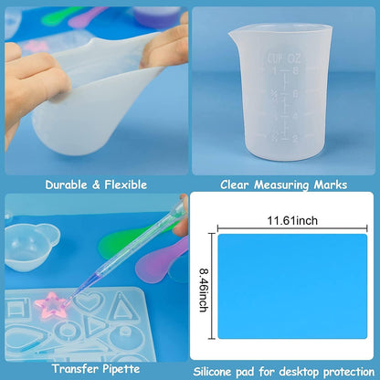 Silicone Measuring Cups Tool Kit , Non-Stick 250 & 100Ml Epoxy Mixing Cups, Reusable Resin Supplies with Silicone Mat, Stir Sticks, Pipettes, Color Cups for Resin, Molds, Jewelry Making - WoodArtSupply