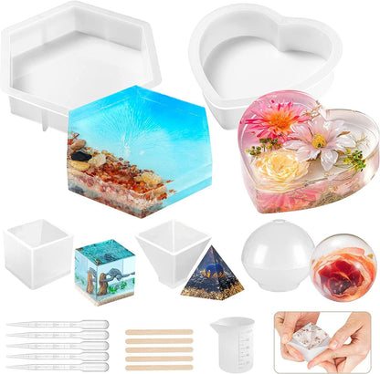 Resin Molds Silicone Kit, 8 in 1 Large Silicone Molds for Epoxy Resin, Flowers Preservation, Ideal Resin Starter Kit Including Hexagon, Heart, Sphere, Pyramid, Cube and Set Tools - WoodArtSupply