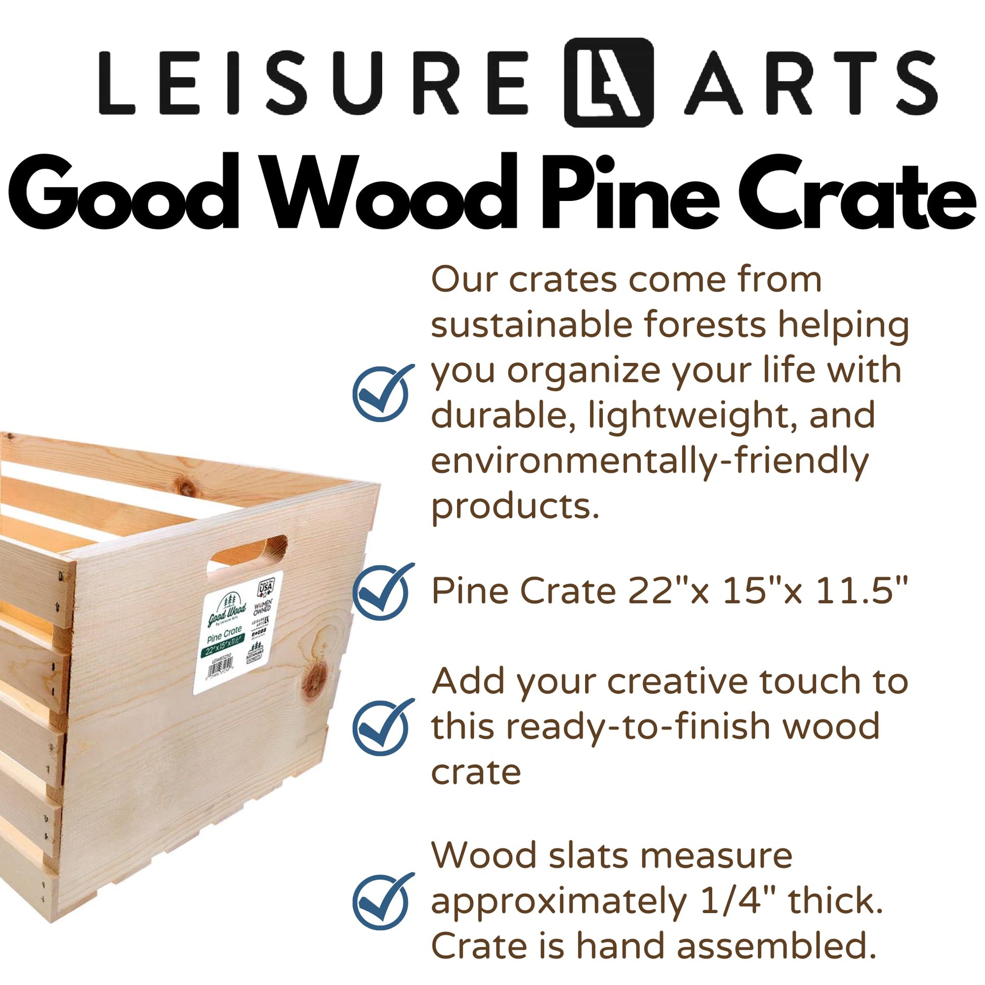 LEISURE ARTS Good Wood Wooden Crate, wood crate unfinished, wood crates for display, wood crates for storage, wooden crates unfinished, Pine, 22" x - WoodArtSupply