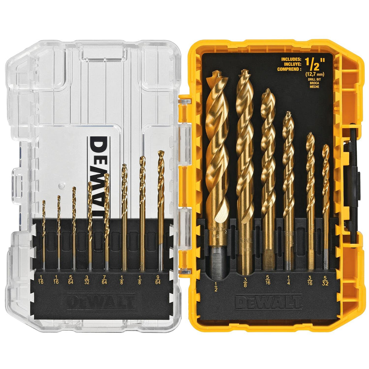 DEWALT Drill Bit Set, 14-Piece, 135 Degree Split Point, Titanium Nitride Coated, For Plastic, Wood and Metal (DW1354) DEWALT